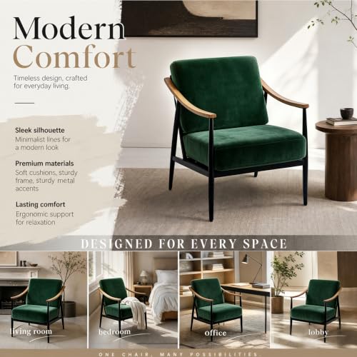 RNKSFX Modern Accent Chairs Set of 2 for Living Room Bedroom Mid Century Arm Chairs Upholstered Office Accent Chairs Comfy Waiting Room Chairs with Metal Frame, Green - color: Green