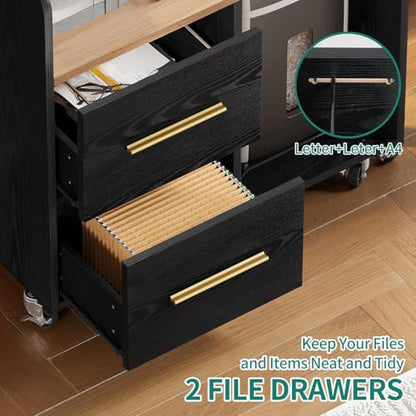 YITAHOME File Cabinet with Charging Station | Printer Table Cabinet for Home Office, Printer Stand Cart, Fits A4, Letter, Legal Size Files, Office Furniture, Black - color: Black