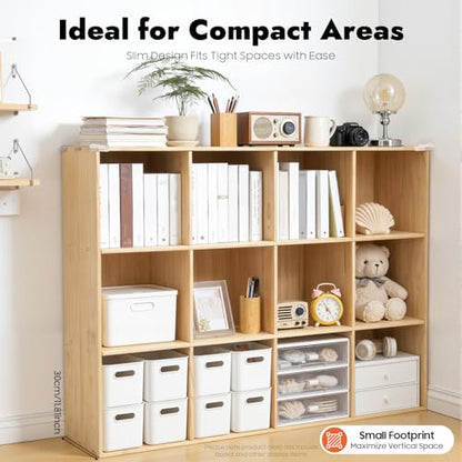 12 Cube Storage Organizer - Solid Wood Bookshelf for Bedroom, Living Room | Vertical or Horizontal Bookshelf Organizer | Open Book Shelf | Easy Assembly | 47.24''Lx11.81''Wx23.62''H (12 Cubes) - size: 12 Cubes