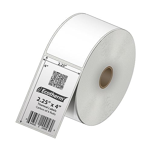 2.25" x 4" Thermal Labels | 6 Rolls | 4200 Labels | fits Zebra, Munbyn, Rollo, Godex, Arkscan, iDPRT, Offnova Thermal Label Printers and More | Blank White Adhesive Stickers by Ecotherm - size: 2.25 x 4 - 4200 Labels