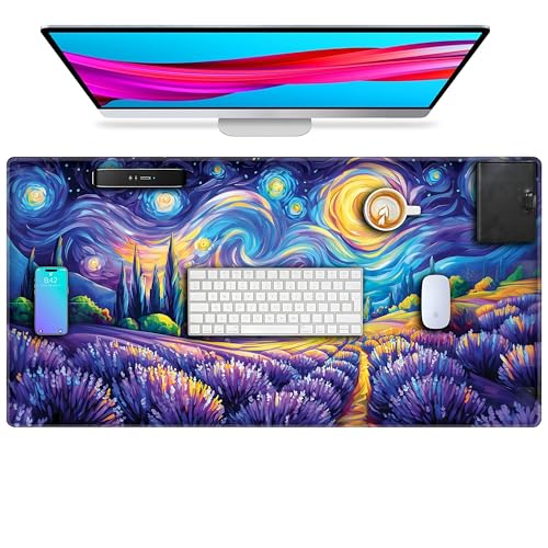 L&B Mercantile American Flag XXL Deskpad, Desk Mat for Computer Keyboard and Mouse – Patriotic USA Gaming Mousepad, Extra Long XL Mouse Pad for Laptop Office Desk. (Van Gogh Lavendar Field) - color: Van Gogh Lavendar Field