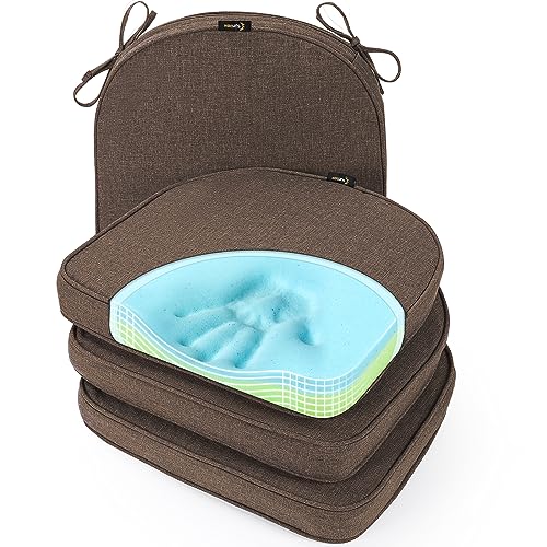SUNROX Gel Memory Foam Chair Cushions, FadeShield Water-, Stain-Resistant Durable Reversible Seat Cushion Pads with Ties for Indoor/Outdoor Kitchen Dining Office, 19"x19", Set of 4, Heather Chestnut - color: Heather Chestnut, size: 19x19 Inch (Pack of 4)