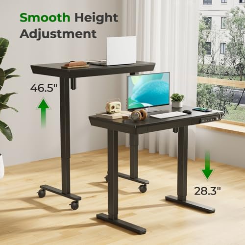 35" Electric Standing Desk with Drawer, 4 Lockable Wheels - color: Black Wood-top, size: 35"