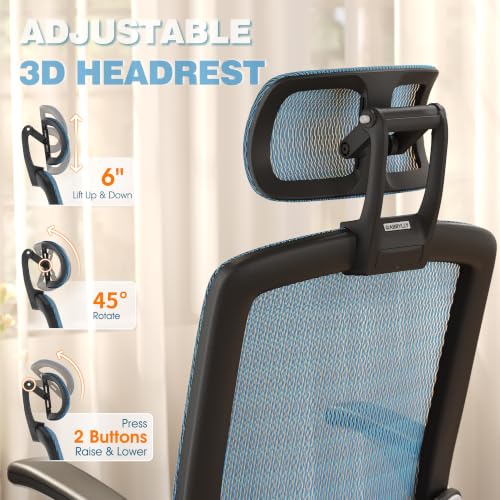 GABRYLLY Ergonomic Office Chair, High Back Home Desk Chair with 2D Flip-Up Arms, 3D Headrest, 90-120° Tilt and Wide Cushion, Big and Tall Mesh Chairs for Man Woman, Blue Computer Task Chair - color: Navy Blue