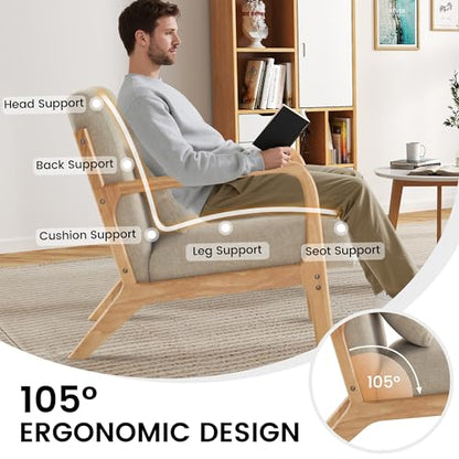 Mid Century Modern Accent Chair with Lumbar Pillow, Upholstered Chair for Living Room, Accent Chair with Solid Wood Frame Reading Chair Armchair for Bedroom Small Spaces, Grey, Set of 2 - color: Grey