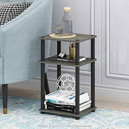 Furinno JUST Side Table, 3-Tier End Table, Open Shelves Night Stand, Bedside Table, Toolless Assembly, for Living Room, Bedroom, Bathroom, French Oak - color: French Oak Grey/Black, size: 3-Tier, Round Pole, style: 1-Pack