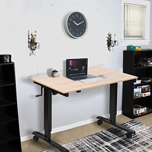 Stand Up Desk Store Crank Adjustable Height Rolling Standing Desk (Black Frame/Natural Walnut Top, 48" Wide) - color: Black Frame/Natural Walnut Top, size: 48 Inches Wide