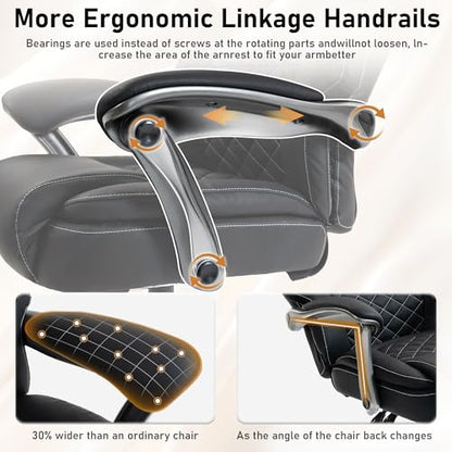 500 lbs Office Chair with Foot Rest, Reclining Executive Chair Black | Big & Tall Computer Desk Chair, PU Ergonomic Lumbar Support, Thicker Pocket Spring Cushion, High Back - color: Black