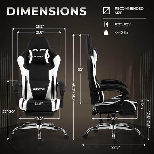 Gaming Chair for Adults with Footrest, Height Adjustable Linkage Armrests - color: White Black