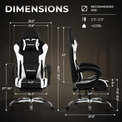Gaming Chair for Adults with Footrest, Height Adjustable Linkage Armrests - color: White Black