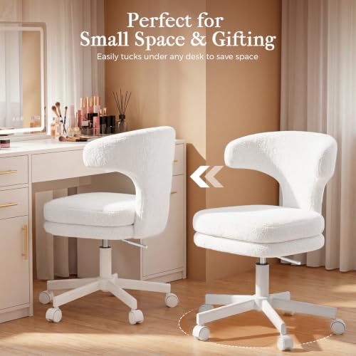 GTPLAYER Swivel Office Desk Chair with Wheels, Adjustable Height Vanity Chair with Back Support, Comfy Rolling Stool for Home Office, Bedroom & Makeup Vanity, Sweet Gift for Girls and Women - color: Pure White