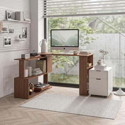 HOMCOM 47 Inch L Shaped Desk, Home Office Table, 360 Degree Rotating Maple - color: Maple