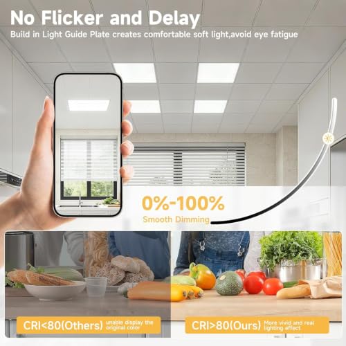 12 Pack 2x2 LED Flat Panel Lights with 5CCT Selectable, 4800LM, ETL | 40W/35W/30W/25W/20W,6500K/5000K/4000K/3500K/3000K,0-10V Dimmable, LED Drop Ceiling Fixtures for Office Meeting Classroom - size: 2x2FT 12PACK