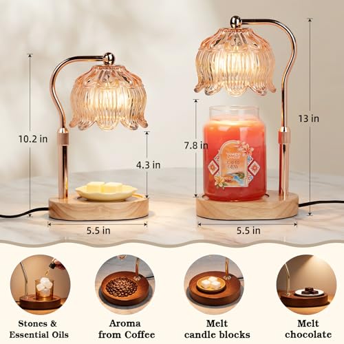 Funistree Flower Candle Warmer Lamp with Timer, Dimmable Candle Lamp Warmer, Christmas Birthday Gifts for Women Mom Her, Housewarming Home Decor, Lotus Wax Warmer for Yankee Candles - Warm Amber - color: 05 Warm Amber
