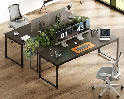 Coleshome 71 Inch Computer Desk with USB Ports, Large Office Desk, Long Study Student Writing Desk, Black - color: Black, size: 71 Inches