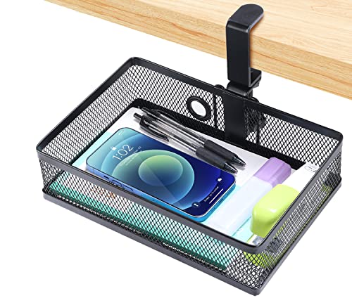 ROSYLINE Under Desk Storage Basket Hanging Drawer Tray, Clamp On Organizer | hickened C-Clamp, High Load No Deformation Sag-Proof, Steel Construction, Clip-On No Drill Mount, Office & Household Storage - color: Black-Clamp-On