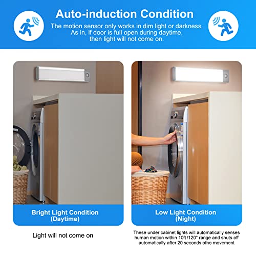 30-LED Under Cabinet Lights,USB Rechargeable Kitchen Cupboard Night Light,Battery Operated Under Counter Closet Lighting,Motion Detector Night Light,Wireless Magnetic Motion Activated Light-2Pack - color: Silver White Light, size: 7.8 in-30LED-2PACK