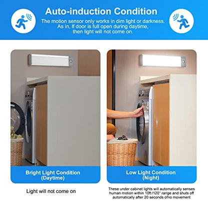 30-LED Under Cabinet Lights,USB Rechargeable Kitchen Cupboard Night Light,Battery Operated Under Counter Closet Lighting,Motion Detector Night Light,Wireless Magnetic Motion Activated Light-2Pack - color: Silver White Light, size: 7.8 in-30LED-2PACK