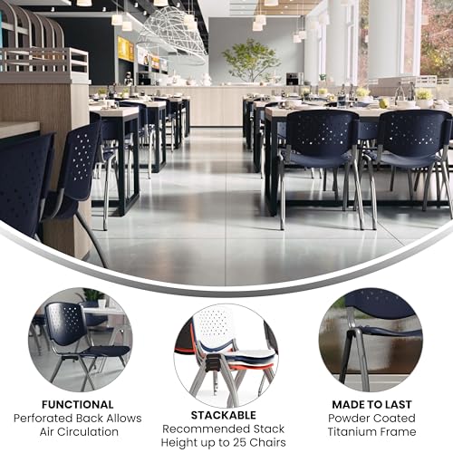 EMMA + OLIVER Home and Office Navy Plastic Stack Chair with Perforated Back | Powder Coated, 880 LBS. Weight Capacity - color: Navy