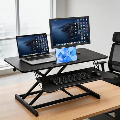 37 Inch Standing Desk Converter, Height Adjustable Desktop Standing Desk, Stand Up Riser Compatibles with 2 Computer, Stand Up Converter Laptop Workstation to 18.8" Tall, Black - color: Black