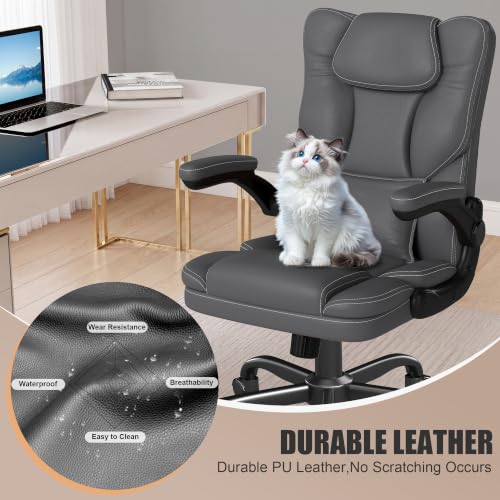 Executive Office Chair Flip Up Arms Lumbar Support Home Office Desk Chair - color: Grey