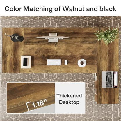 Tribesigns 78" L-Shaped Executive Desk, Large Modern Office Desk with Drawers and Lateral File Cabinet, Business Furniture with Storage Shelves, Big Computer Desk for Home Office (Brown + White) - color: Brown + White