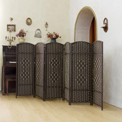 Compact 6 Panel Short Room Divider, 47.2 Inch Tall Double-Sided Rattan Folding Privacy Screen for Home & Office,Dark Brown - color: Dark Brown, size: 6 Panel