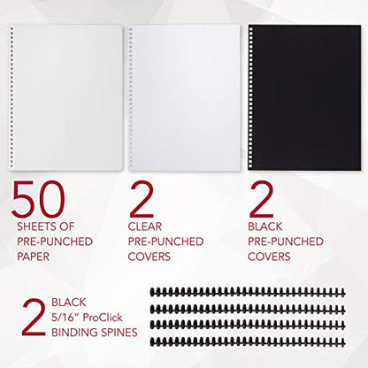 GBC ProClick The Do-It-Yourself Presentation Kit, Includes 5/16" Diameter Spines, Paper, Covers, 2 Kits per Pack (2515665) - size: True