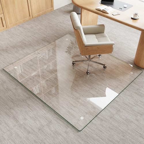 Tempered Glass Chair Mat for Carpet & Hard Floor, 42"x48" Office Chair Mat - Heavy Duty & Scratch Resistant, Non-Slip Pads, Rounded Corners & Polished Edges - color: Transparent, size: 42"x48"
