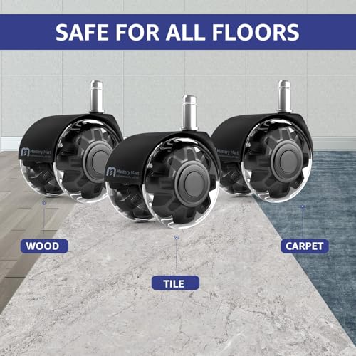 Mastery Mart Office Chair Wheels Replacement Set of 5, Smooth & Quiet Rubber Caster Wheels, Universal 11x22mm Stem, Safe for Hardwood, Tile and Laminate Floors, Heavy Duty 700 lb Capacity, Gray - style: 2 inch-Black