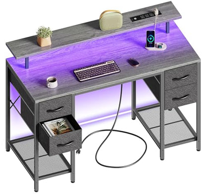 Huuger 47 inch Computer Desk with Power Outlets & 4 Drawers - color: Grey, size: 47 Inch