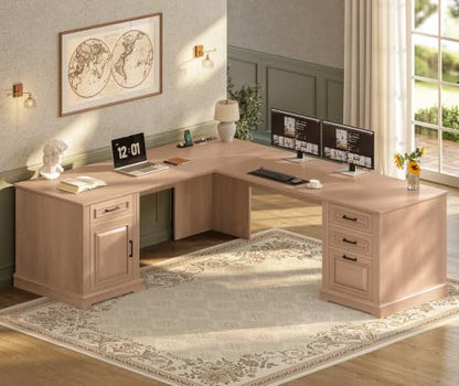 SEDETA 69" Executive L Shaped Computer Desk with 4 Drawers, Storage - color: Oak, size: L Shaped Desk