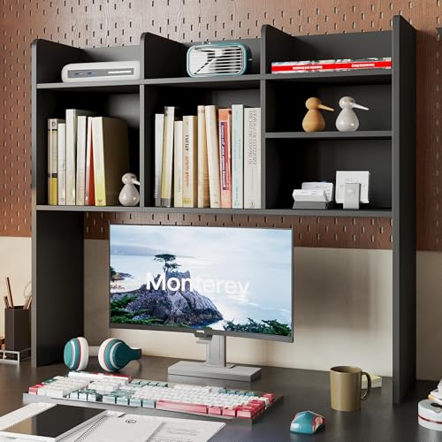 ChooChoo Desk Hutch Dorm, Desktop Bookshelf with 7 Shelves - color: Black, size: Without LED