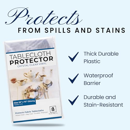 Broder Heavy Duty Clear Plastic Table Cover Protector Rectangle 52x70 – Waterproof, Oil Proof, Wipeable Vinyl Tablecloth Protector, Thick PVC, for Dining Room, Kitchen, Desk, Office, Everyday Use - size: 70" x 52" (Rectangular)