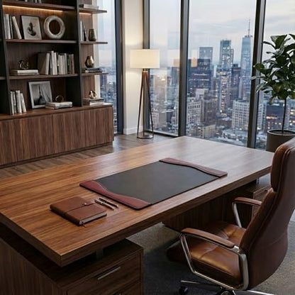 Dacasso Burgundy Leather 25.5" x 17.25" Side Rails Desk Pad - color: Burgundy, size: 25.5" x 17.3"