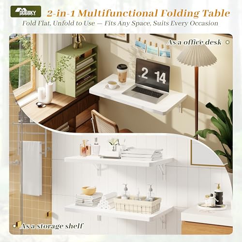 Dogsky Floating Wall Desk 24" x 14" - 100 lbs Heavy Duty Solid Pine - color: White, size: 24" x 14"