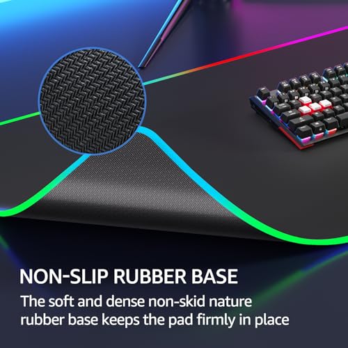 KTRIO RGB Large Gaming Mouse Pad, 35.4 x 15.7 in, RGB Black, XXXL | Smooth Micro-Weave Surface, RGB Lighting Design, Non-Slip Rubber Base, Durable Stitched Edges, Office & Home Use - color: RGB Black, size: 35.4l x 15.7w Inches