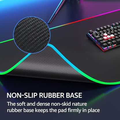 KTRIO RGB Large Gaming Mouse Pad, 35.4 x 15.7 in, RGB Black, XXXL | Smooth Micro-Weave Surface, RGB Lighting Design, Non-Slip Rubber Base, Durable Stitched Edges, Office & Home Use - color: RGB Black, size: 35.4l x 15.7w Inches
