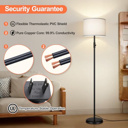 Floor Lamp Simple Design with Shade, Small Tall Lamps for Living Room Bedroom Office Dining Room Kitchen, Black Pole Lamp-Gray - color: Black-Gray Linen Shade