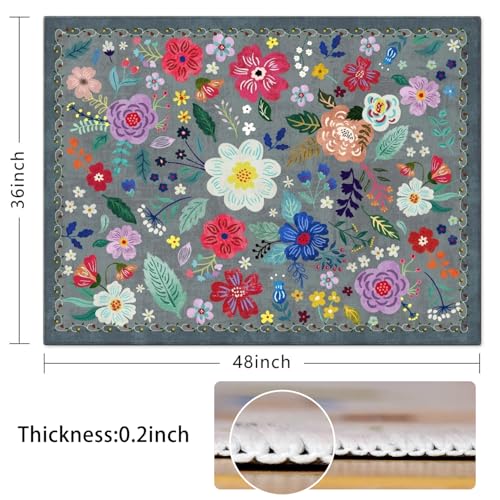 Office Chair Mat for Hardwood & Tile Floor,Boho Floral 36"x48" Computer Chair Mat for Rolling Chairs Carpet,Under Desk Non Slip Gaming Rug,Low-Pile Rubber Backing Large Protector Mat(Gray) - color: Grey, size: 36"*48"