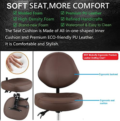 Office Drafting Chairs with Back Support, Rolling Drafting stools | Ergonomic,Heavy-duty Tall Shop Stool with Adjustable Foot ring for Standing Desk,Workshop Studio Salon Dental Home Office