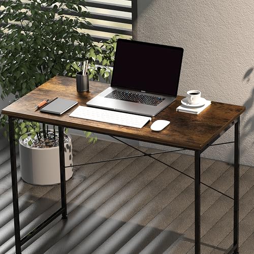 YSSOA Computer Desk Home Office Work Study Writing Modern Simple Table with Headphone Hooks - color: Deep Brown, size: 32 Inch