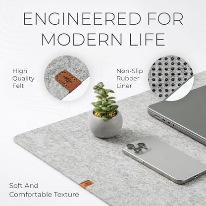 Nordik Felt Desk Mat - Large Felt Desk Pad - Marle 35 x 17 inches | Premium Desk Matt for Desktop, Full Desk Keyboard Mouse Pad, High Quality Felt and Non-Slip Rubber Liner for Home and Office - color: Marle