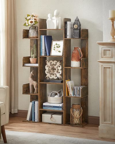 VASAGLE Bookshelf with 13 Storage Shelves, 9.8 x 33.9 x 55.1 Inches - color: Rustic Brown, style: 5-Tier (33.9"W)