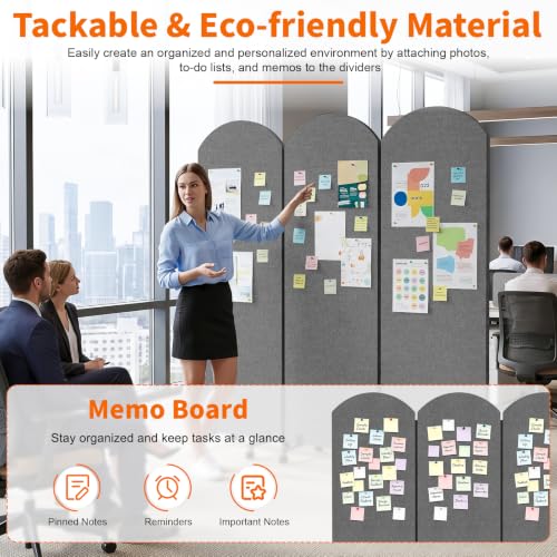 Office Divider Privacy Panel with Wheels, 72 x 66 Inch Freestanding Room Partition Wall, Portable Temporary Wall, 3 Panel Acoustic Screen for Office, Study, Classroom (Arc-Dark Gray) - color: Arc-dark Gray
