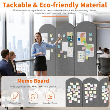 Office Divider Privacy Panel with Wheels, 72 x 66 Inch Freestanding Room Partition Wall, Portable Temporary Wall, 3 Panel Acoustic Screen for Office, Study, Classroom (Arc-Dark Gray) - color: Arc-dark Gray