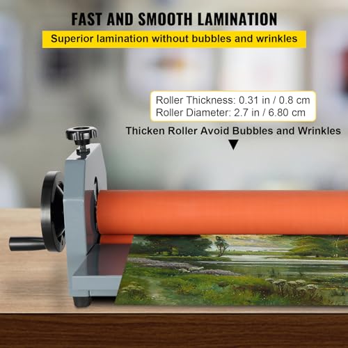 VEVOR 25 Inch Cold Laminator Machine 10mm Manual Vinyl Photo Film Cold laminator Hand Crank Pressure Cold Roll laminator(25 Inch) - size: 25 inch
