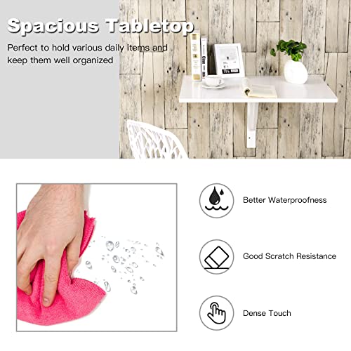 COSTWAY Wall Mounted Folding Table, 31.5" x 23.5" Drop-Leaf Floating Writing Desk for Small Spaces, Space-Saving Fold Down Laptop Workstation for Kitchen, Bedroom, Laundry Room, Study Room (White) - color: White