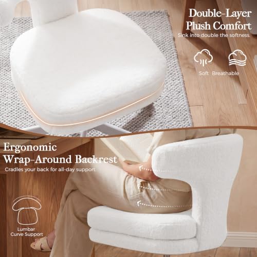 GTPLAYER Swivel Office Desk Chair with Wheels, Adjustable Height Vanity Chair with Back Support, Comfy Rolling Stool for Home Office, Bedroom & Makeup Vanity, Sweet Gift for Girls and Women - color: Pure White