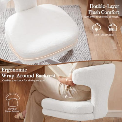 GTPLAYER Swivel Office Desk Chair with Wheels, Adjustable Height Vanity Chair with Back Support, Comfy Rolling Stool for Home Office, Bedroom & Makeup Vanity, Sweet Gift for Girls and Women - color: Pure White